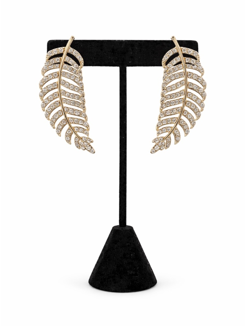 Gold Crystal Feather Drop Earrings